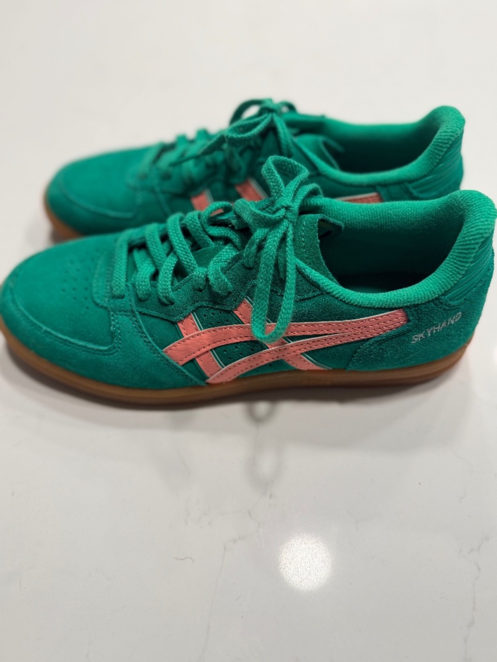 ASICS Skyhand OG Cilantro Grapefruit Suede Sneakers Green Pink M6 W7.5